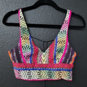 Vintage Angie Embroidered Crop Top Small Multicolor Woven Boho Festival Y2K